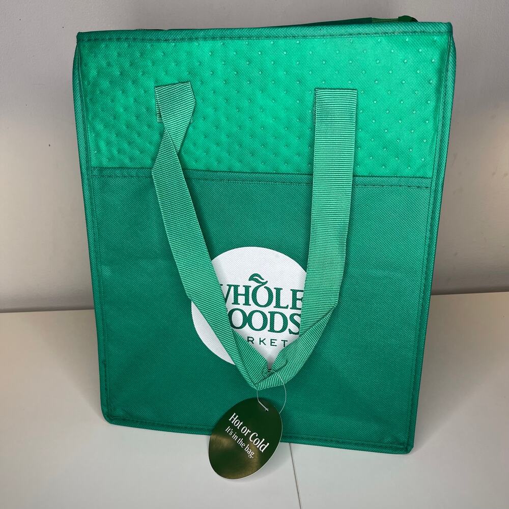 Whole Foods Market Green Insulated Hot Cold Cooler Tote Bag White Logo NEW! NWT! - Picture 3 of 11